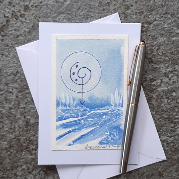 Cleansing  Handpainted Blank Card. Wicca Symbol Sigil Rune