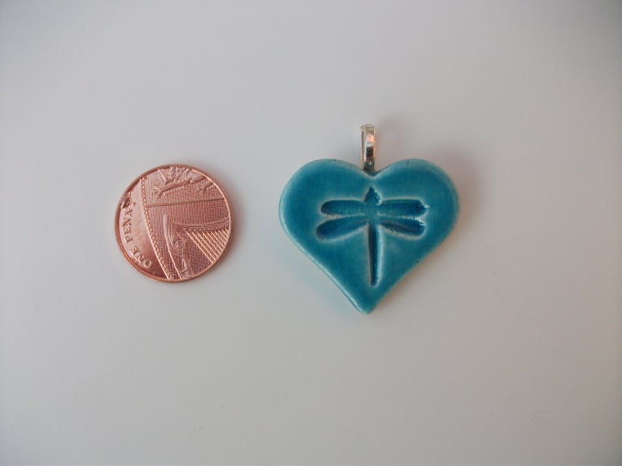 Sale - Ceramic heart imprinted with a dragonfly design