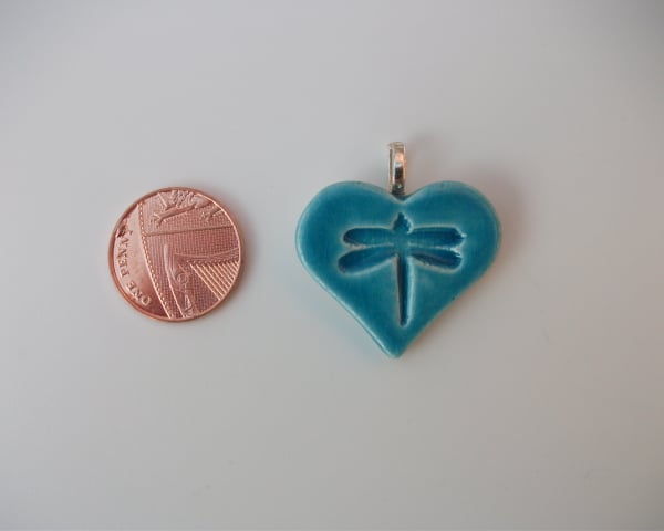 Sale - Ceramic heart imprinted with a dragonfly design
