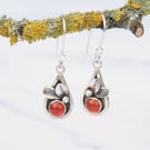 Botanical Carnelian Earrings, Sterling Silver Leaf Earrings, Silver Drop Earring
