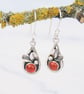 Botanical Carnelian Earrings, Sterling Silver Leaf Earrings, Silver Drop Earring