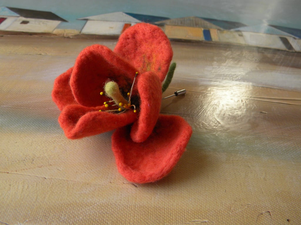 Handmade felted wool flower pin brooch