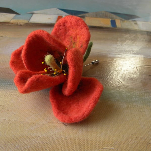 Handmade felted wool flower pin brooch