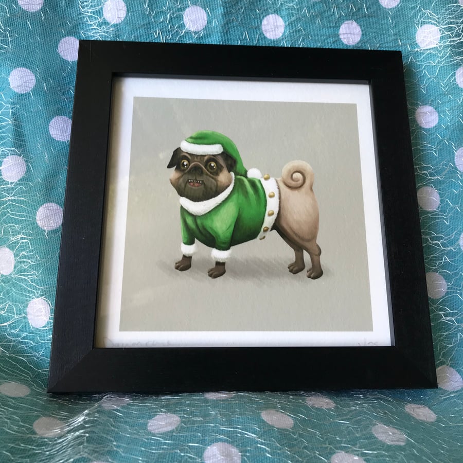 Christmas Elf Pug Art Print