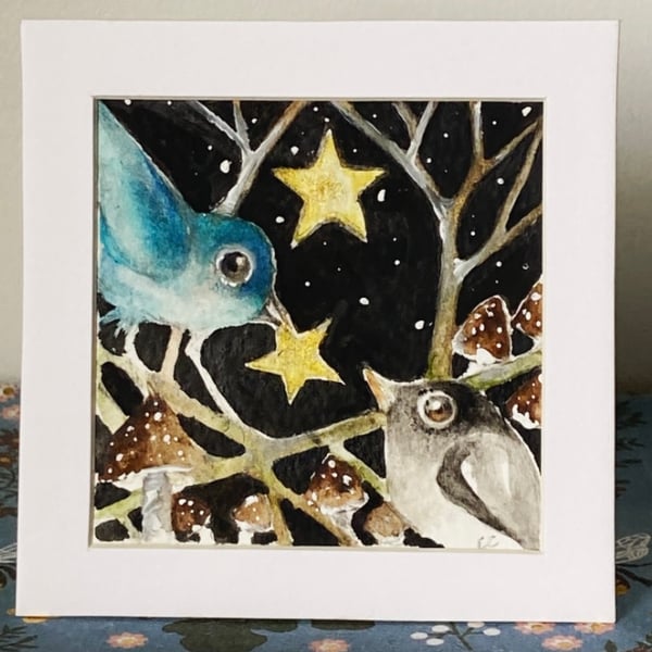 Original Birds and Stars Watercolour 