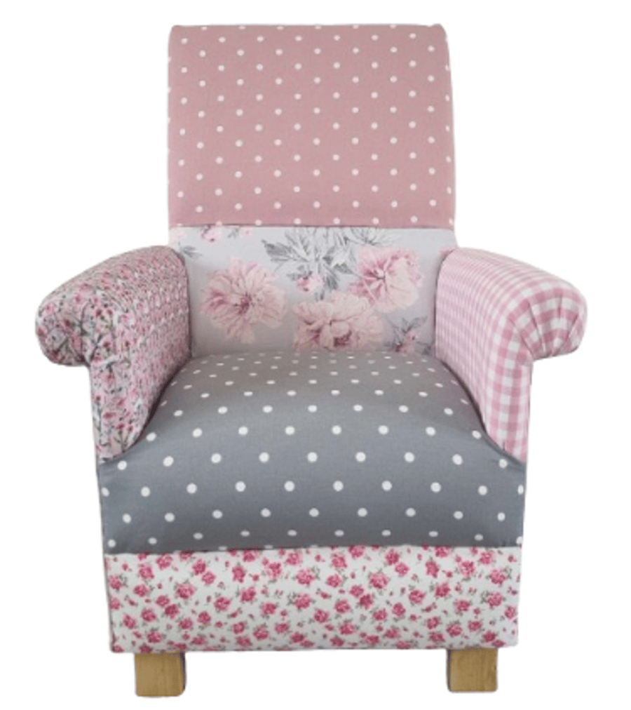 Laura Ashley & Voyage Maison Pink Grey Patchwork Fabric Adult Chair Armchairs 