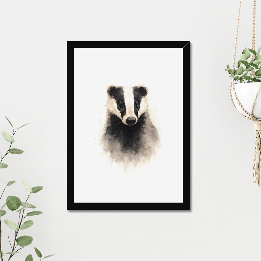 Badger Watercolour Print - A5 to A3 Giclee Print (Unframed)