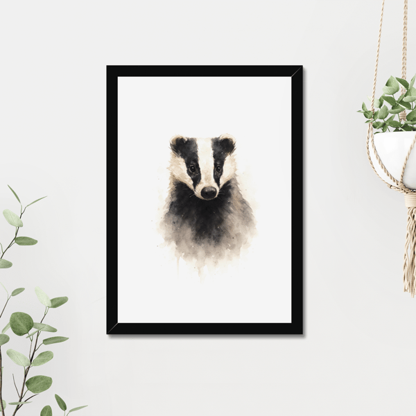 Badger Watercolour Print - A5 to A3 Giclee Print (Unframed)