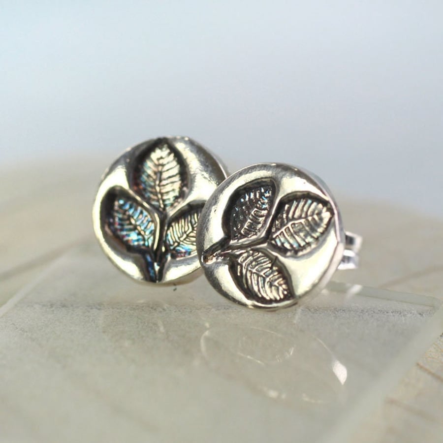 Silver Leaf Earrings Forest Jewellery Oxidized Sterling Silver Ear studs