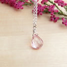Sparkly Teardrop Rose Quartz Pink Gemstone Necklace