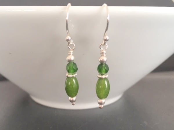 Sterling Silver Green Jade Dangle Earrings