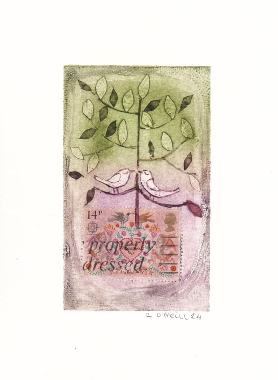 Tree in a Stamp Plant Pot 1  Collagraph print - Made in Yorkshire Original Print