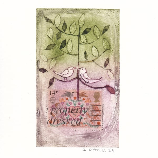 Tree in a Stamp Plantpot 1  Collagraph print - Made in Yorkshire