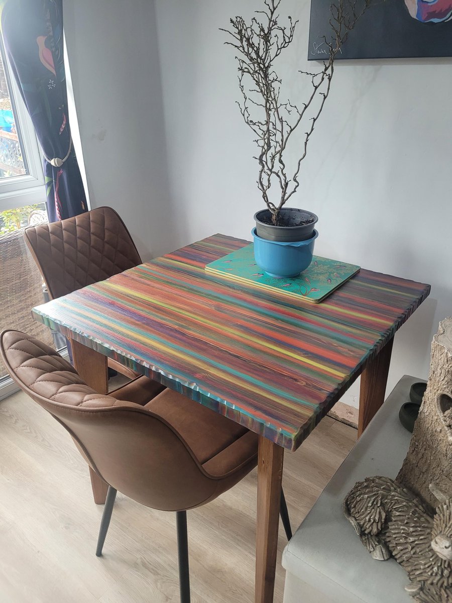 Tropical Sunset Dining Table Hand Painted Unique Stripey Art Decorative Edging 