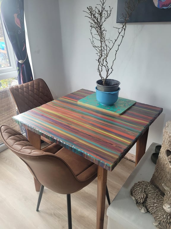 Tropical Sunset Dining Table Hand Painted Unique Stripey Art Decorative Edging 