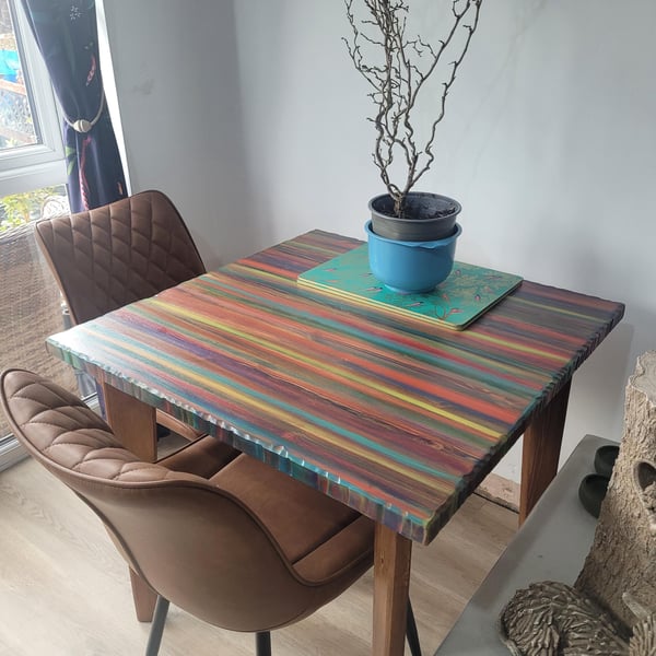 Tropical Sunset Dining Table Hand Painted Unique Stripey Art Decorative Edging 