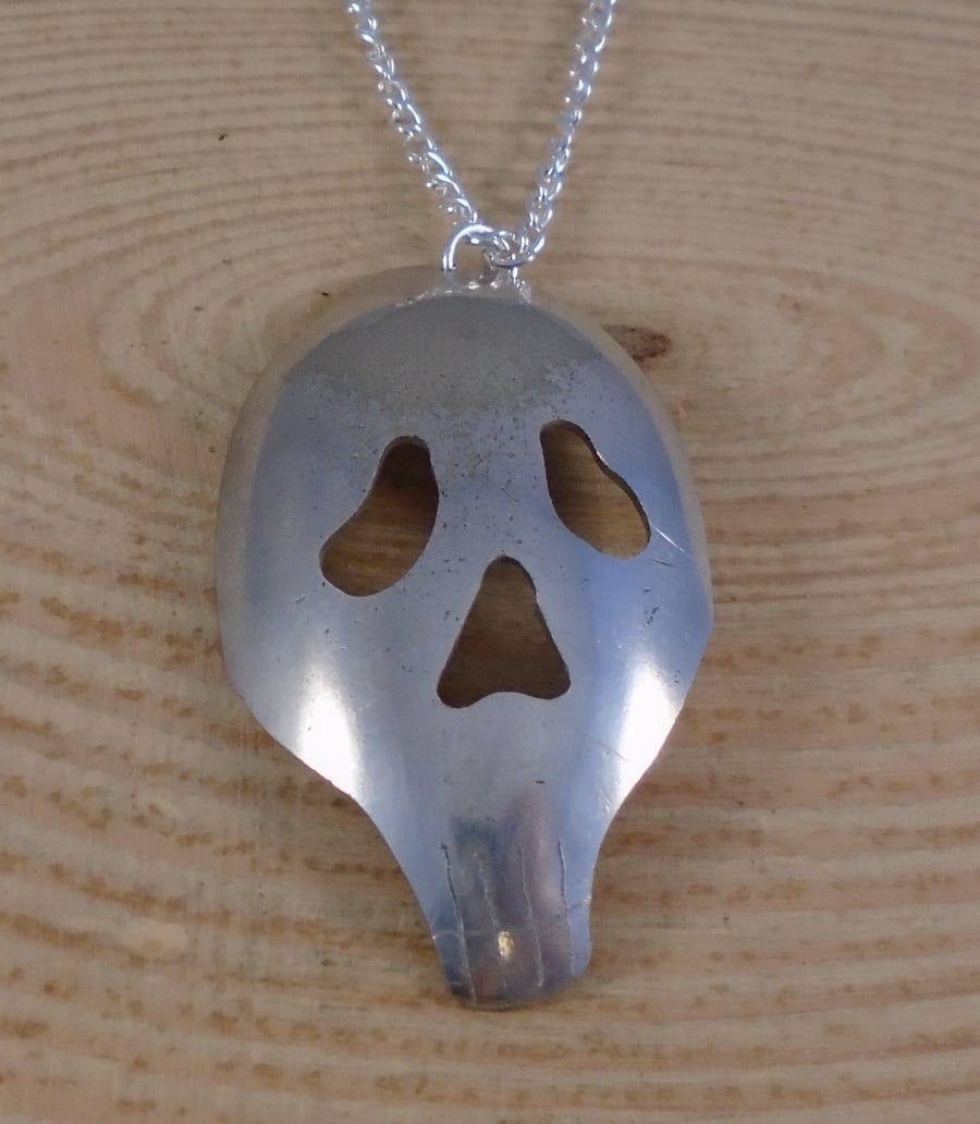Upcycled Silver Plated Skull Pierced Spoon Necklace SPN101902