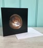 'Snuggle Up', sleeping dormouse, 14.5cm square wildlife art greetings card.