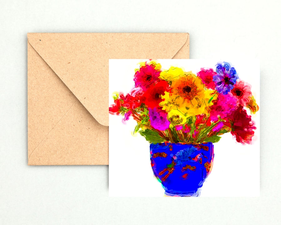 Colourful Flowers in a Vase Greeting, Birthday Card