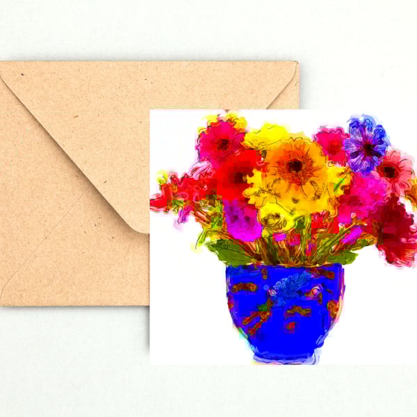 Colourful Flowers in a Vase Greeting, Birthday Card