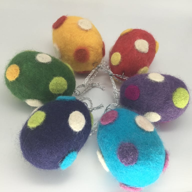 Set of 6 hand felted Easter egg decorations