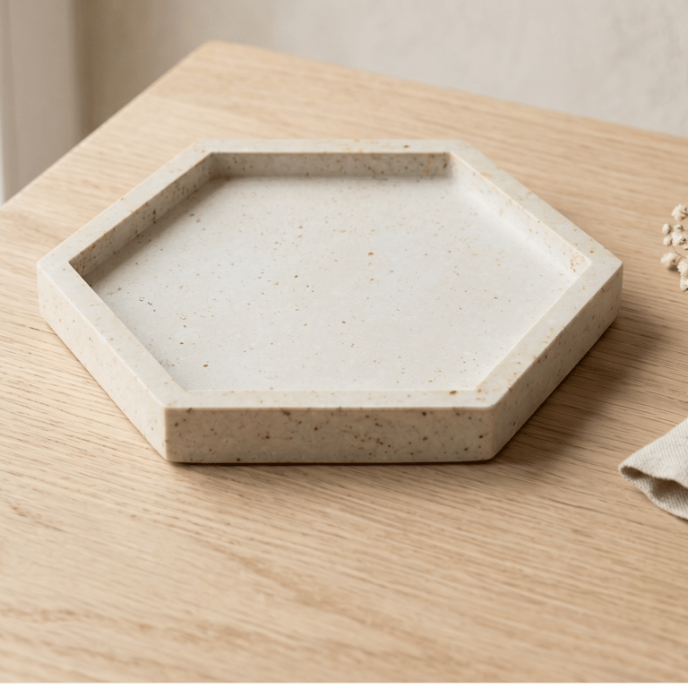 Beige and Gold Speckled Hexagonal Jewellery Tray