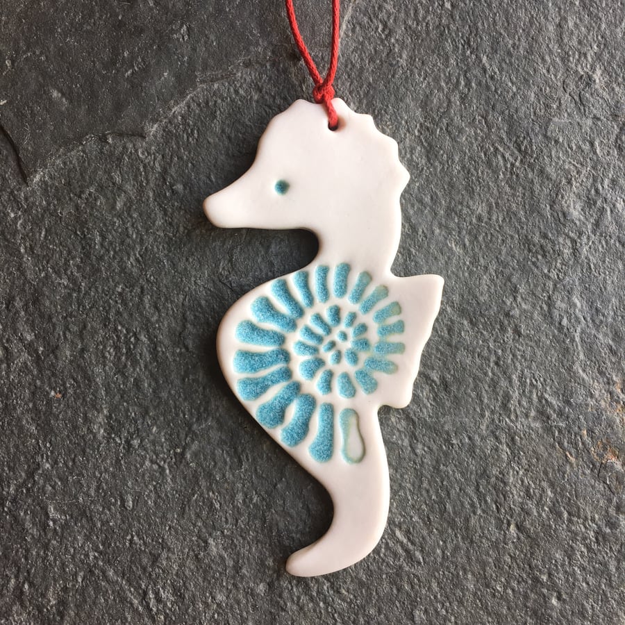 Porcelain Aqua Sea Horse Scandi Christmas decoration The Porcelain Menagerie