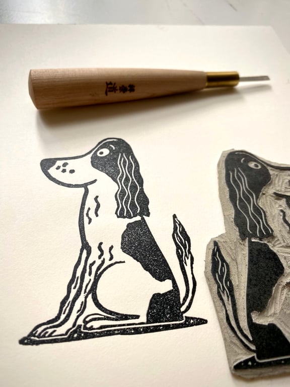 Springer Spaniel A5 Linocut Print