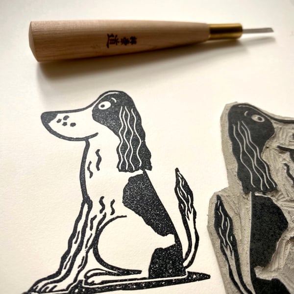 Springer Spaniel A5 Linocut Print