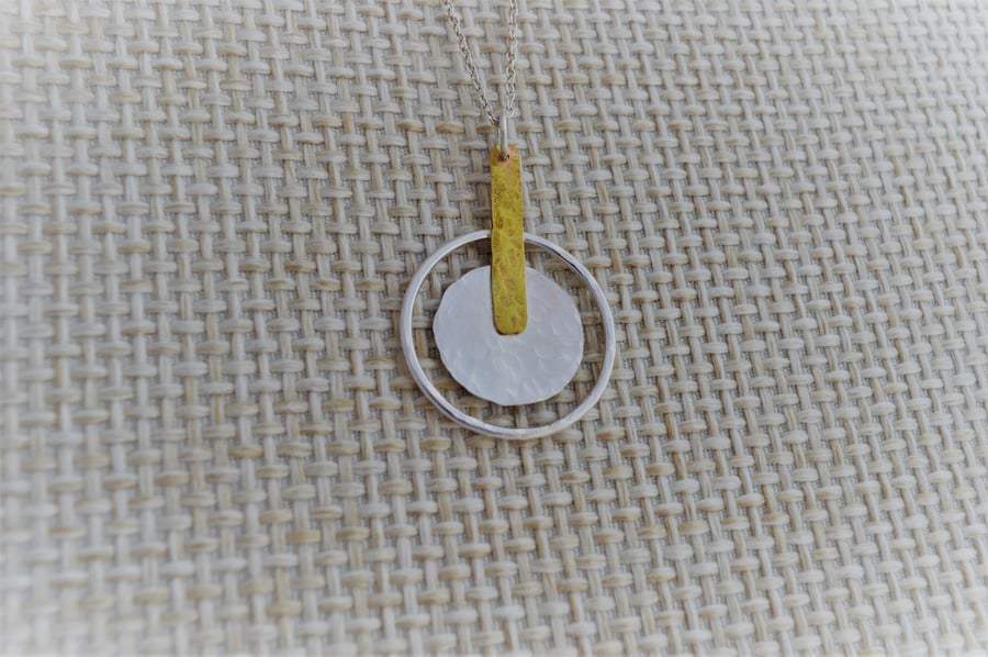 GEOMETRIC STERLING SILVER AND BRASS Statement pendant,birthday gifts for her