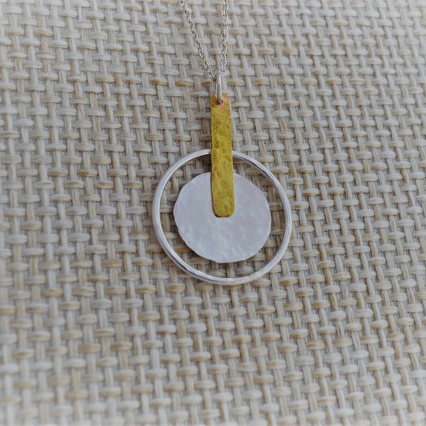 GEOMETRIC STERLING SILVER AND BRASS Statement pendant,birthday gifts for her