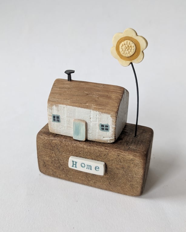 Perfectly Imperfect Little Wooden Cottage with Clay Sunshine 'Home'