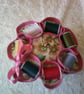 Pink, Blue and Beige Flowers on Cream Cotton Reel Pin Cushion and Needlecase
