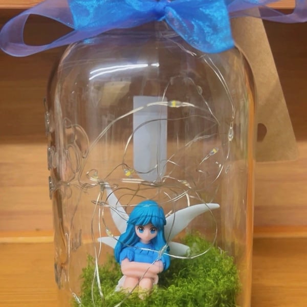 Fairy in jar ornament with labels and led lights 