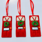 Fused glass Christmas decoration, wreathed door 