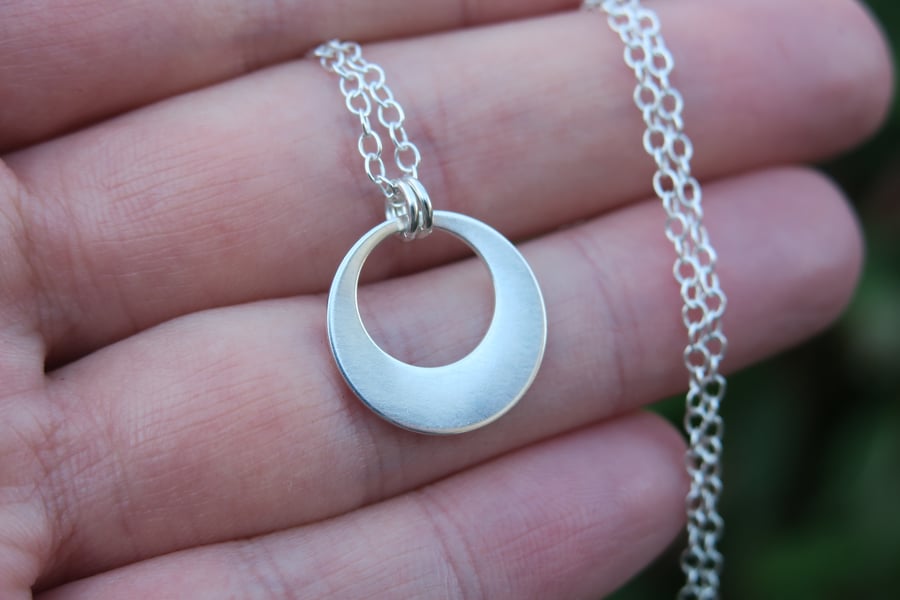 Silver Necklace, Open Circle Pendant Necklace, Handmade Minimalist Jewellery