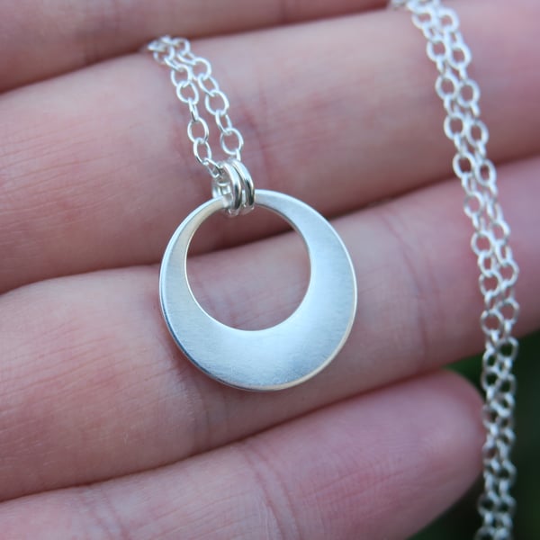 Silver Necklace, Open Circle Pendant Necklace, Handmade Minimalist Jewellery