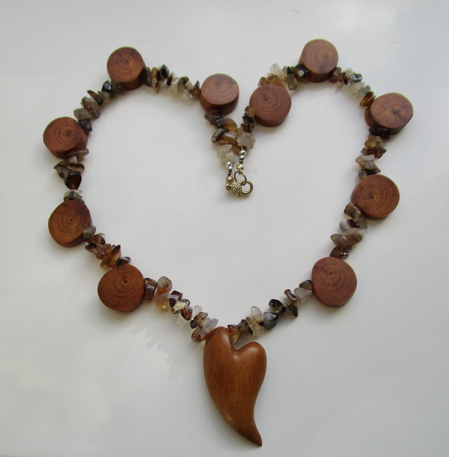 Handcrafted Welsh Wood and Fluorite Necklace