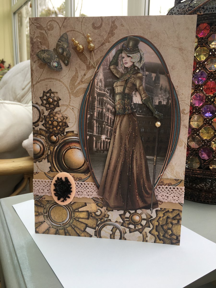 Steampunk elegant lady card.