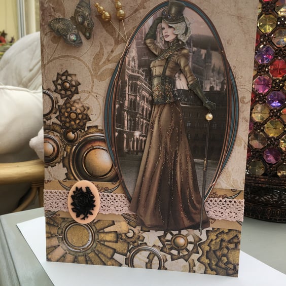 Steampunk elegant lady card.