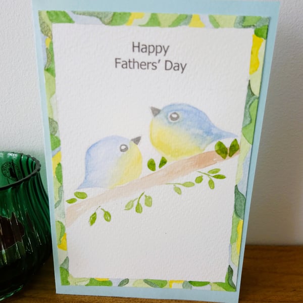 Original Hand Painted Fathers Day Card with Blue Birds