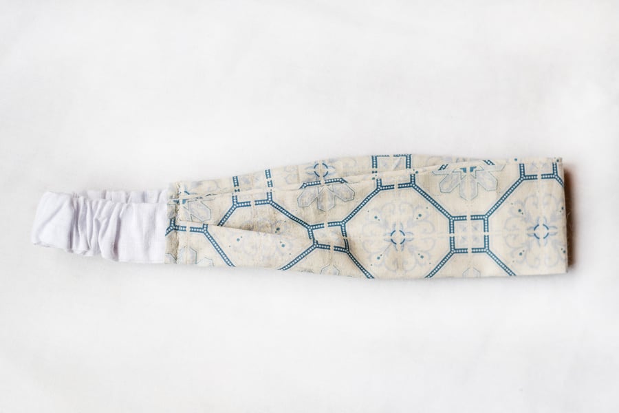 Blue and white hippie boho style headband, hairband