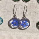 Blue Flower Resin Earrings, 304 Stainless Steel Hooks, Made in Scotland
