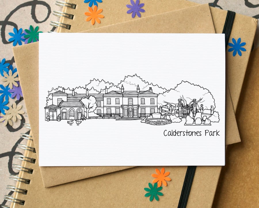 Calderstones Park Liverpool Skyline Greetings Card