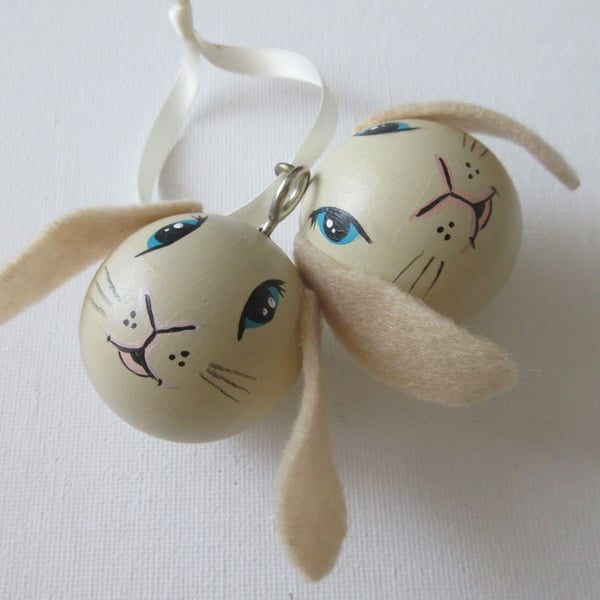 2x Bunny Rabbit Hanging Decoration Christmas Tree Easter Bauble Cream