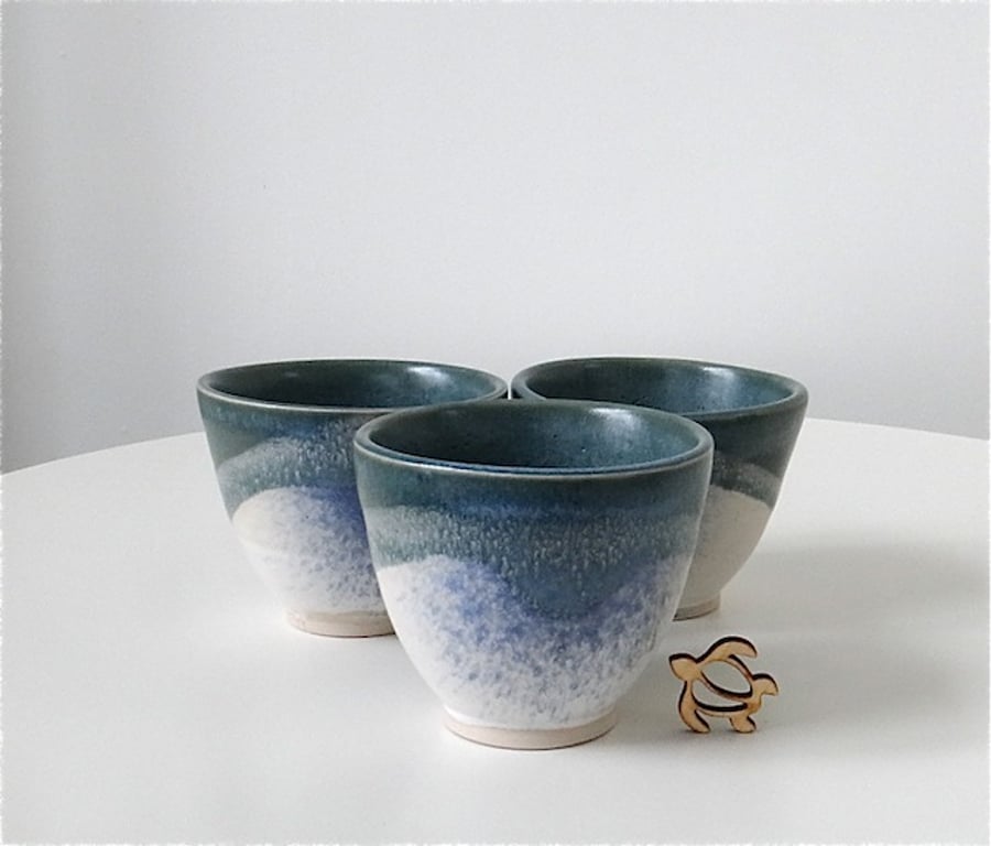 Ceramic goblet tumbler glazed in blue, green, white - handmade stoneware pottery