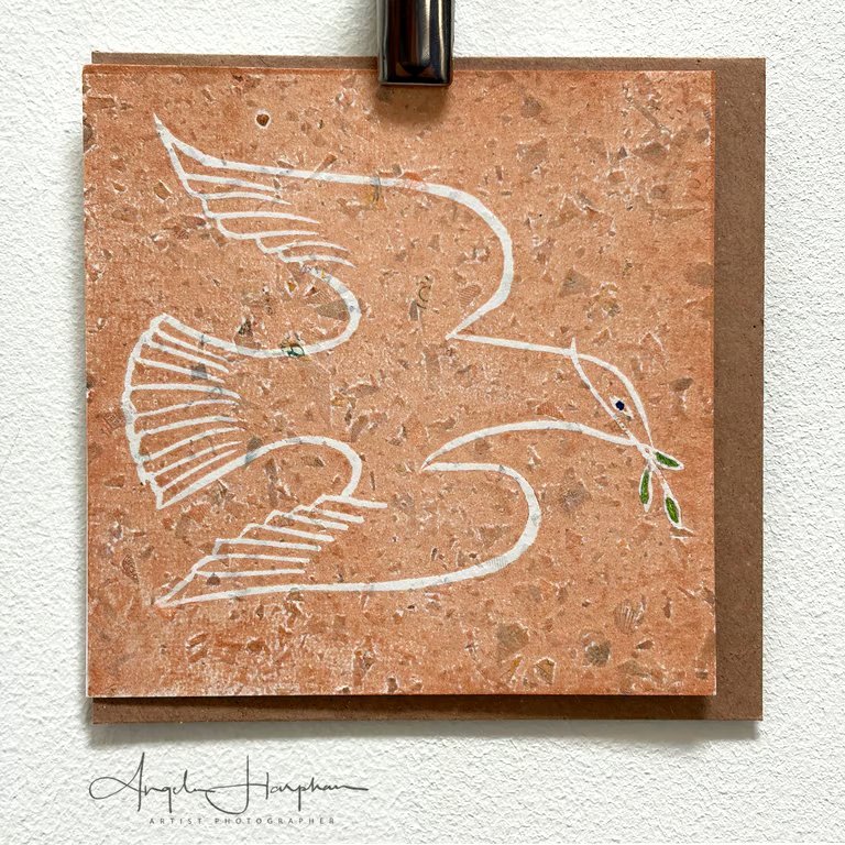 Peace Gardens Dove Blank Card Sheffield Original Linoprint on Handmade Paper