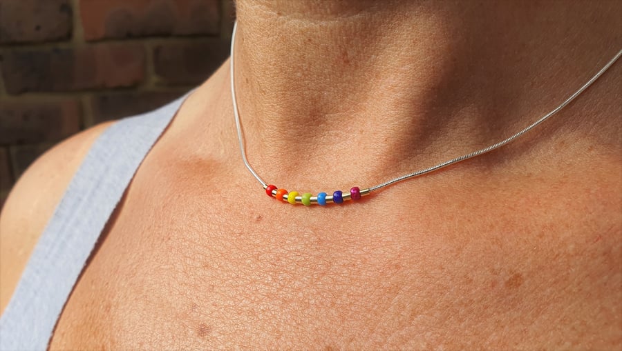 Sterling Silver and Gold Rainbow Choker, Pride Necklace