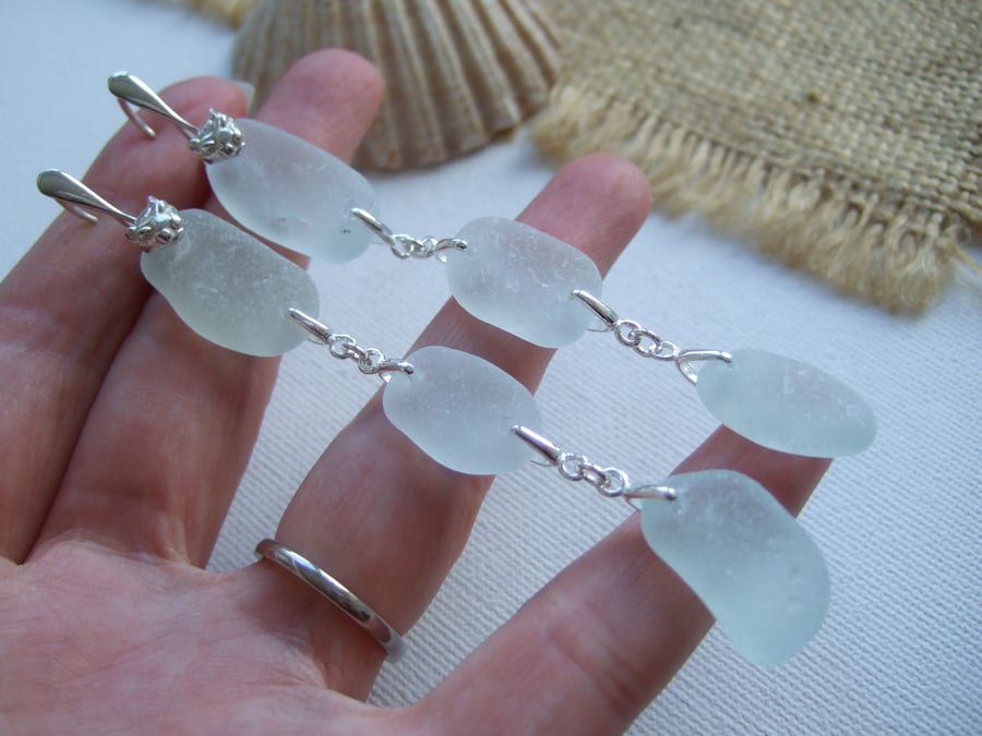 Sea Glass Chandelier Earrings, Long Seaham Pastel Beach Glass Earrings, Dangling