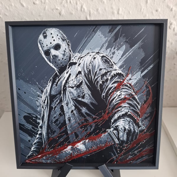 Jason Voorhees 3D HueForge Framed Print - 8 x 8 Inch - Stand Included